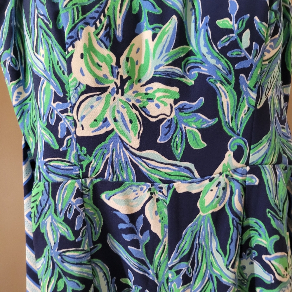 Lilly Pulitzer Blue Green Nila Jumpsuit with striped  fabric tie belt wide leg - Picture 9 of 16